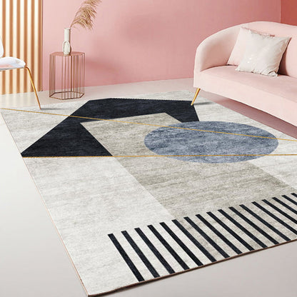 Multicolor Living Room Rug Modernist Geometric and Stripe Pattern Rug Polyester Washable Anti-Slip Backing Pet Friendly Carpet - Black - Clearhalo - 'Area Rug' - 'Rug' - 1792310