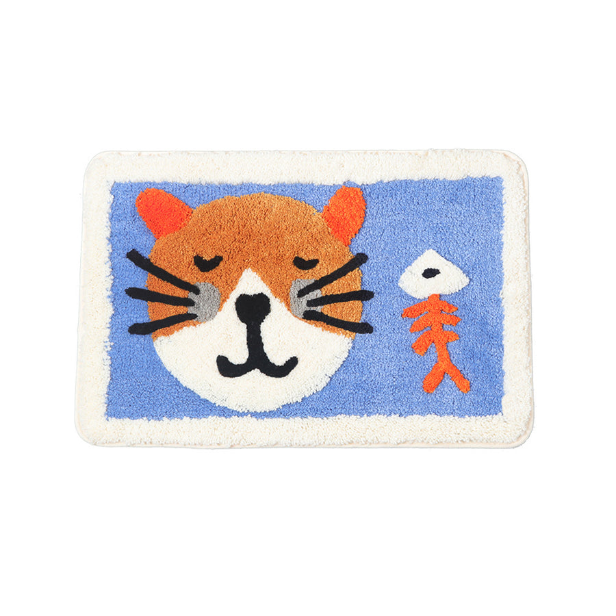 Feblilac Cat and the Fishbone Blue Ground Bath Mat - Feblilac® Mat