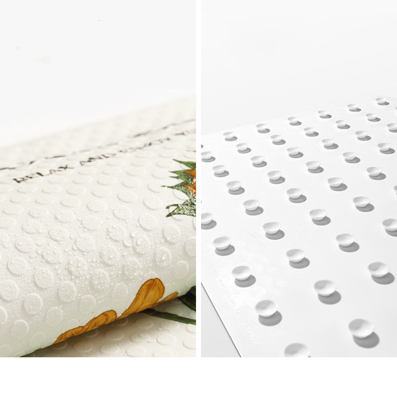 Feblilac White Flower And Green leaves Green PVC Bathroom Mat - view 2
