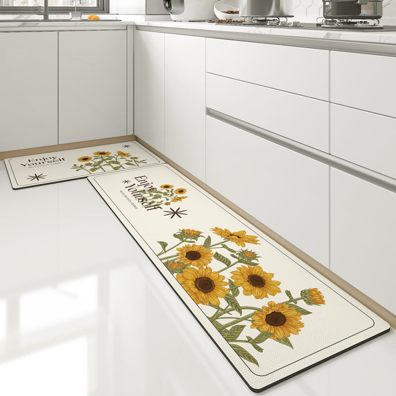 Feblilac Fresh Rural Style Sunflowers Leather Kitchen Mat