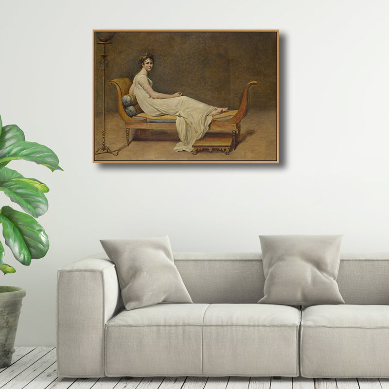 Woman on the Chair Painting Brown Retro Style Canvas Art for Bedroom, Optional Sizes