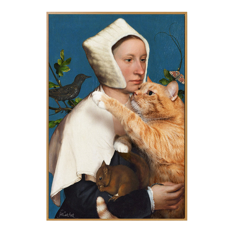 Nun and Cat Wall Art Brown Contemporary Canvas Print for Dining Room, Multiple Sizes