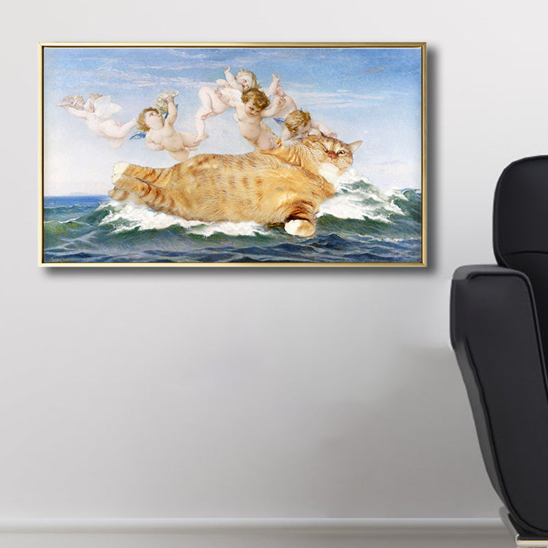 Fat Cat and Angels Canvas Kids Style Spoof Animal Wall Art Print in Yellow and Blue - view 3