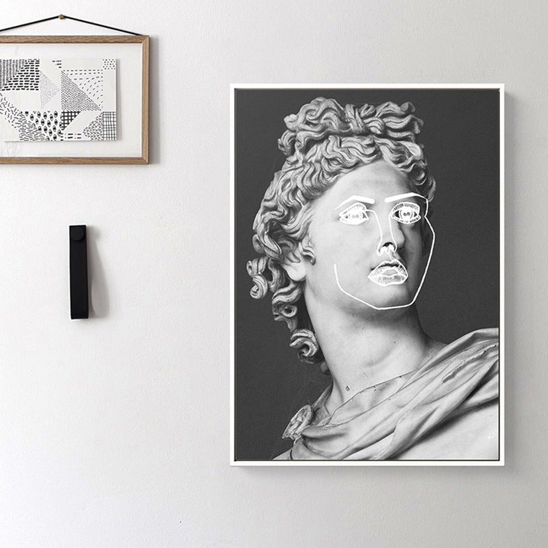 Grey Plaster Greek Statue Art Print Textured Modern Style Living Room Wall Decor