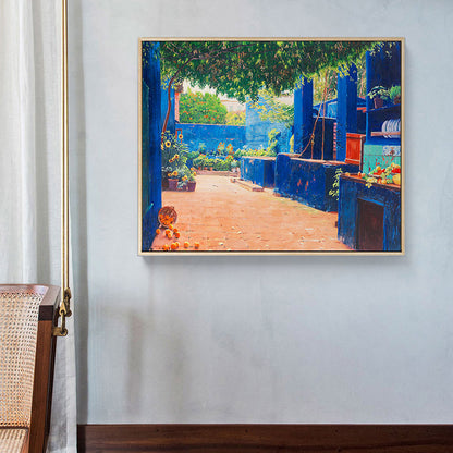 Painting Print Backyard Scenery Canvas Impressionism Textured Bedroom Wall Art in Blue