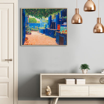 Painting Print Backyard Scenery Canvas Impressionism Textured Bedroom Wall Art in Blue