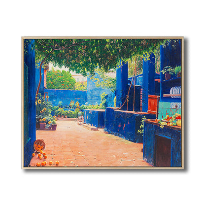 Painting Print Backyard Scenery Canvas Impressionism Textured Bedroom Wall Art in Blue