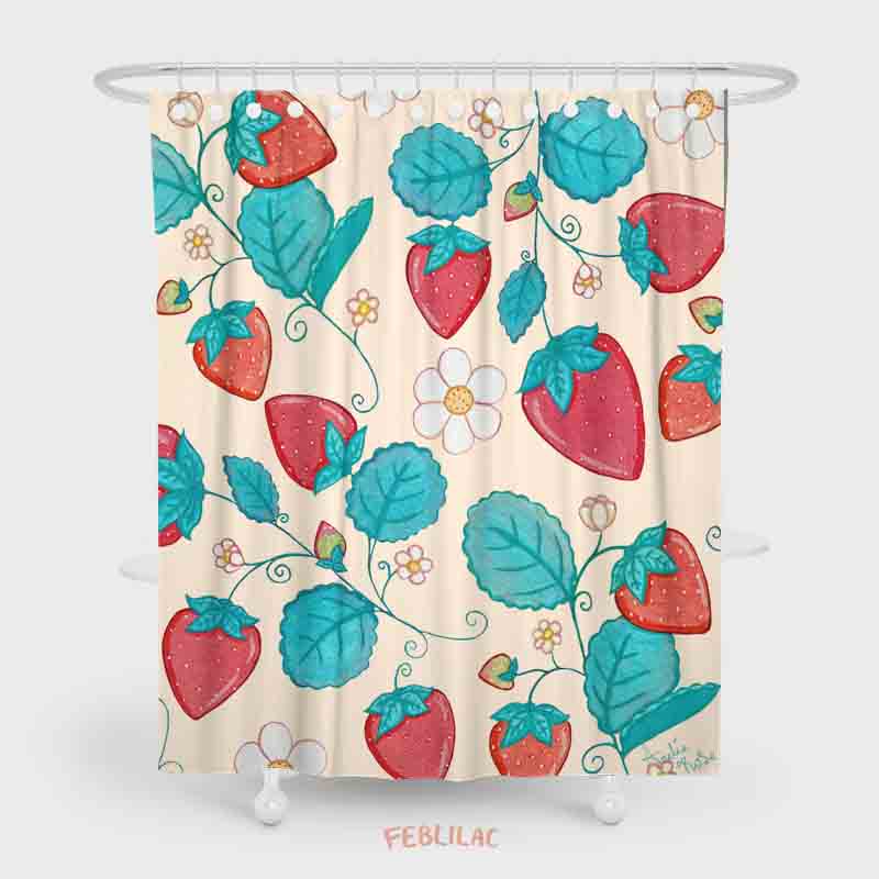 Feblilac Strawberries and Cream Shower Curtain by AmeliaRose Illustrations from UK