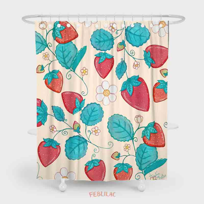 Feblilac Strawberries and Cream Shower Curtain by AmeliaRose Illustrations from UK - view 2