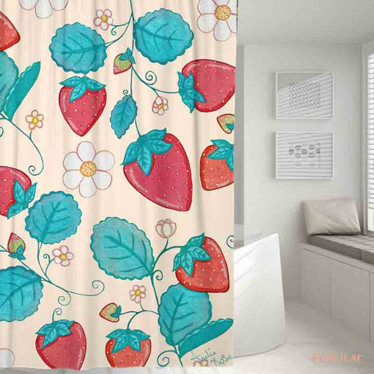 Feblilac Strawberries and Cream Shower Curtain by AmeliaRose Illustrations from UK