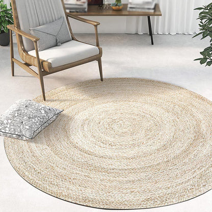 Beige Plain Rug Jute Rural Rug Washable Anti-Slip Pet Friendly Area Rug for Living Room - Beige - Clearhalo - 'Area Rug' - 'Rug' - 1810561