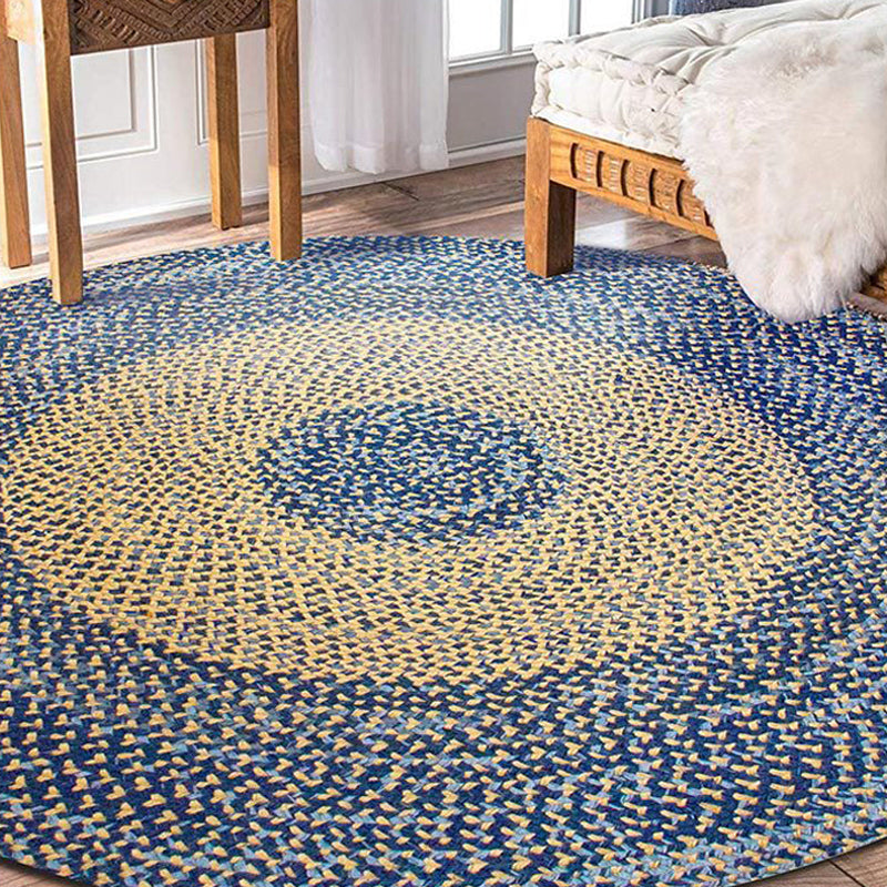 Countryside Circle Pattern Rug Blue and Brown Sisal Rug Non-Slip Backing Washable Pet Friendly Carpet for Home