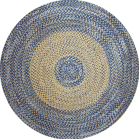 Countryside Circle Pattern Rug Blue and Brown Sisal Rug Non-Slip Backing Washable Pet Friendly Carpet for Home