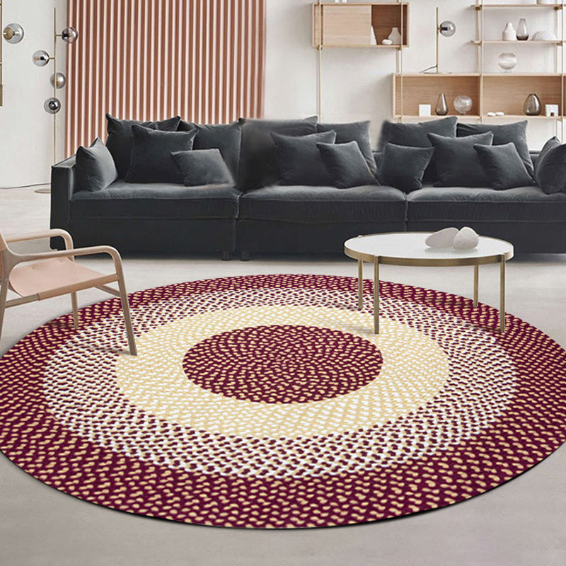 Casual Red Rustic Rug Cotton Circles Pattern Rug Machine Washable Pet Friendly Non-Slip Carpet for Bedroom - Red - Clearhalo - 'Area Rug' - 'Rug' - 1810573