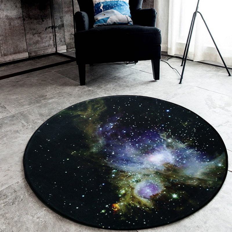 Black Galaxy Pattern Rug Polyester Novelty Rug Washable Anti-Slip Pet Friendly Area Rug for Bedroom - Gloss Black - Clearhalo - 'Area Rug' - 'Rug' - 1810656