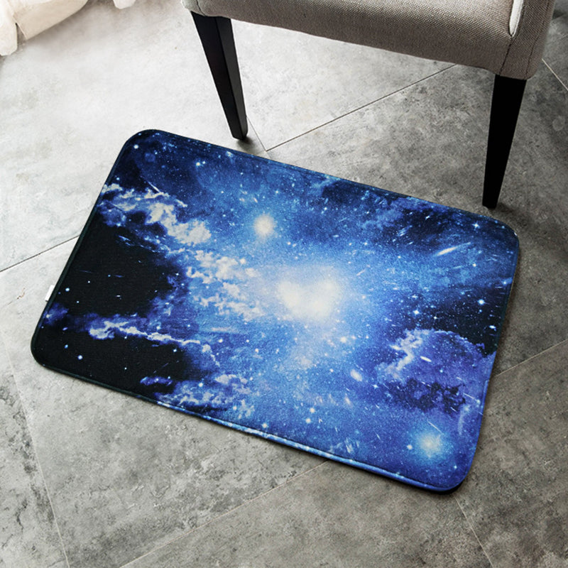Creative Blue Contemporary Rug Polyester Galaxy Pattern Rug Washable Pet Friendly Non-Slip Carpet for Nursery