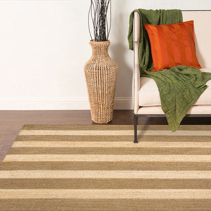 Countryside Striped Pattern Rug Brown and Khaki Sisal Rug Non-Slip Backing Washable Pet Friendly Carpet for Home