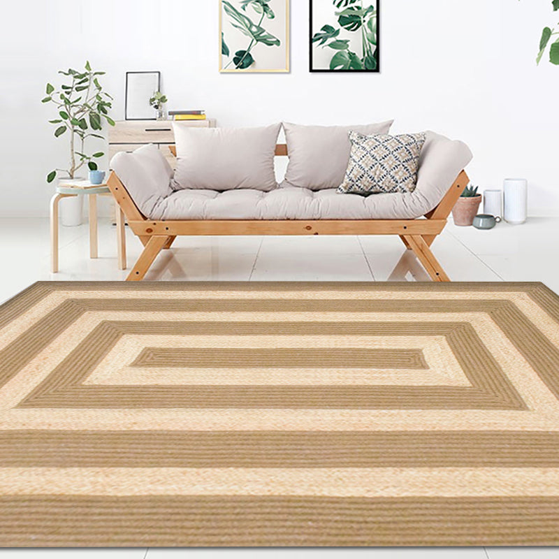 Countryside Striped Pattern Rug Brown and Khaki Sisal Rug Non-Slip Backing Washable Pet Friendly Carpet for Home