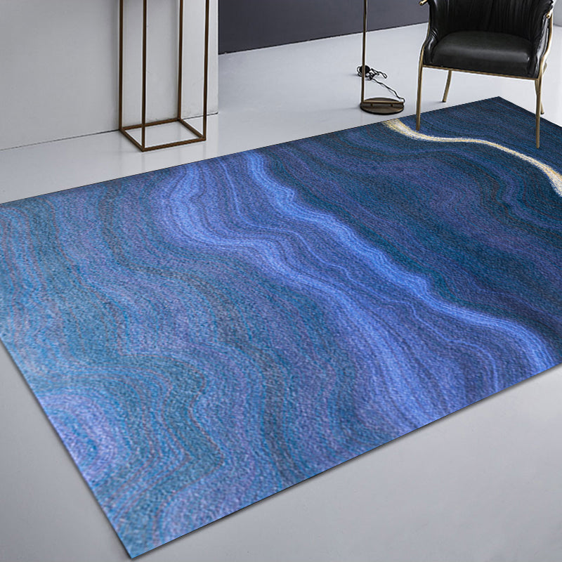 Creative Abstract Rug Green and Blue Modernism Rug Polyester Pet Friendly Washable Non-Slip Area Rug for Bedro