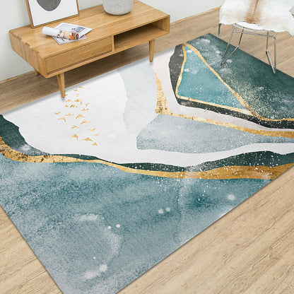 Creative Abstract Rug Green and Blue Modernism Rug Polyester Pet Friendly Washable Non-Slip Area Rug for Bedroom