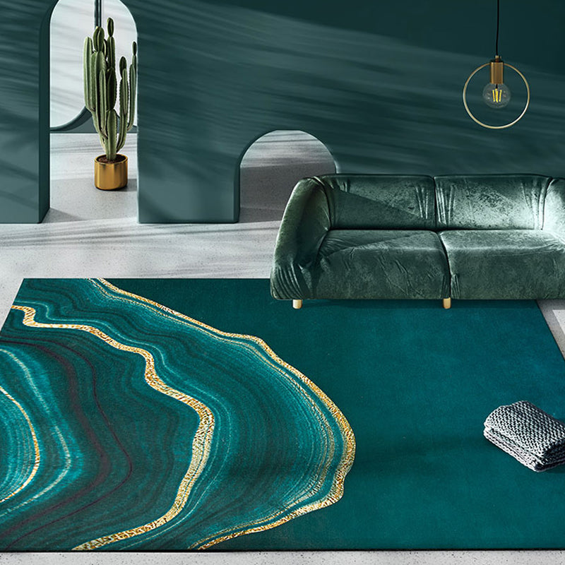 Creative Abstract Rug Green and Blue Modernism Rug Polyester Pet Friendly Washable Non-Slip Area Rug for Bedroom