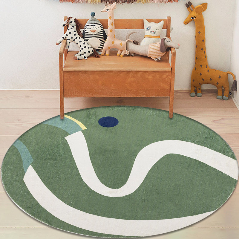 Green and White Abstract Rug Polyester Modern Rug Pet Friendly Washable Non-Slip Area Rug for Living Room