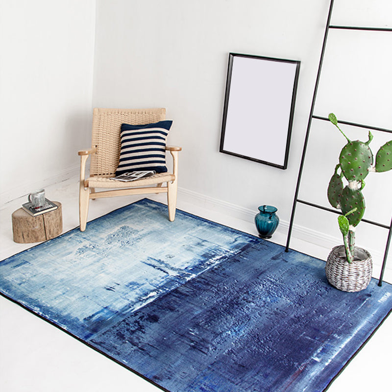 Blue Bedroom Rug Minimalist Abstract Rug Polyester Washable Anti-Slip Backing Pet Friendly Carpet - Blue - 3'11" x 5'7" - Clearhalo - 'Area Rug' - 'Rug' - 1811287