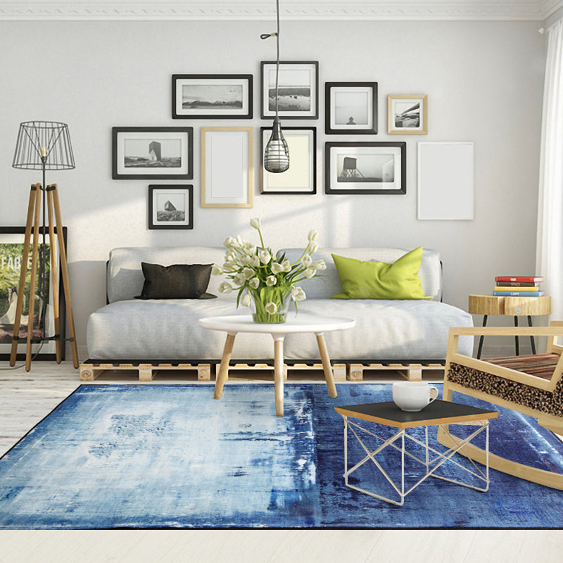 Blue Bedroom Rug Minimalist Abstract Rug Polyester Washable Anti-Slip Backing Pet Friendly Carpet - Clearhalo - 'Area Rug' - 'Rug' - 1811289