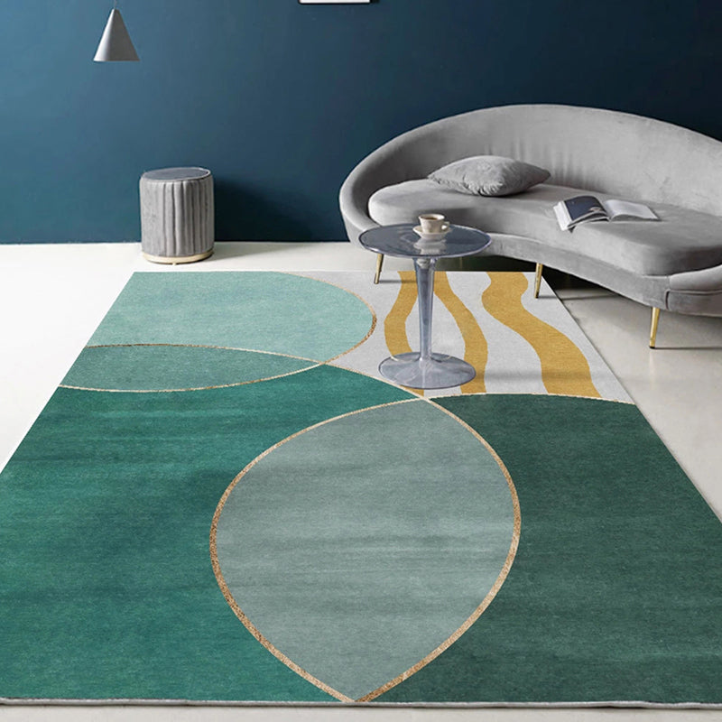 Multicolor Bedroom Rug Contemporary Colorblock Rug Polyester Washable Anti-Slip Backing Pet Friendly Carpet - Dark Green - Clearhalo - 'Area Rug' - 'Rug' - 1811395