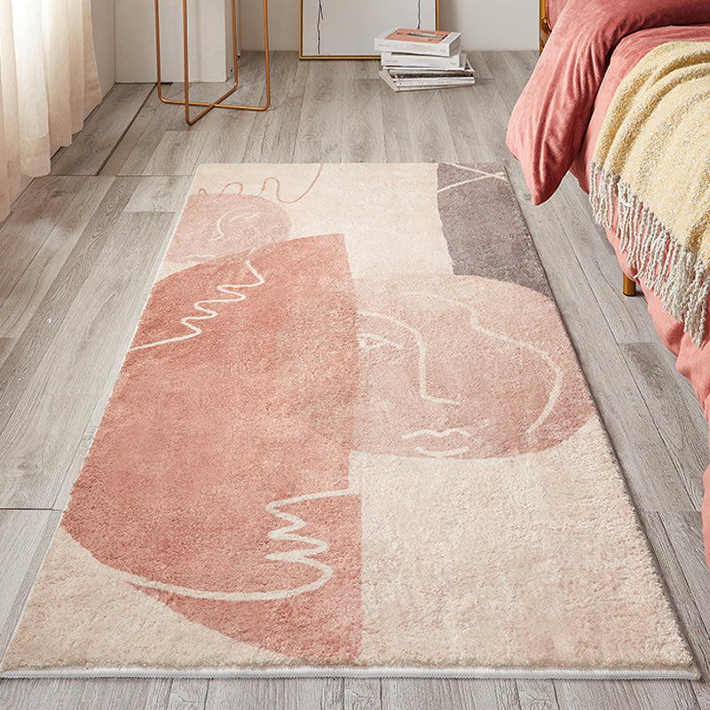 Creative Abstract Rug Red and Pink Modernism Rug Polyester Pet Friendly Washable Non-Slip Area Rug for Bedroom
