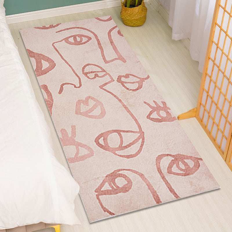 Creative Abstract Rug Red and Pink Modernism Rug Polyester Pet Friendly Washable Non-Slip Area Rug for Bedroom