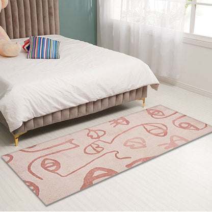 Creative Abstract Rug Red and Pink Modernism Rug Polyester Pet Friendly Washable Non-Slip Area Rug for Bedroom