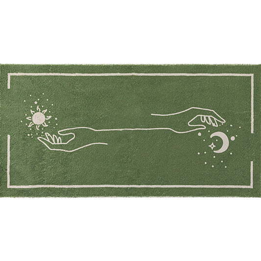 Green Bedroom Rug Minimalist Abstract Rug Polyester Washable Anti-Slip Backing Pet Friendly Carpet