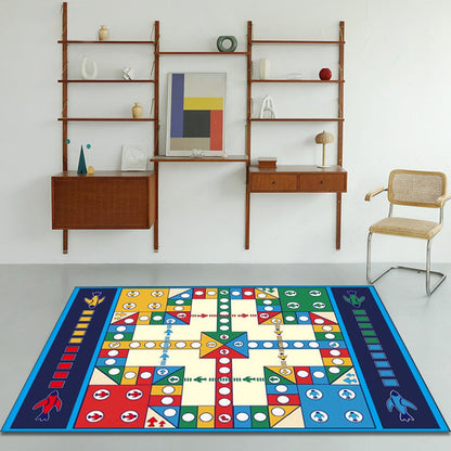 Blue Nursery Rug Kids Checkboard Pattern Rug Polyester Washable Anti-Slip Backing Pet Friendly Carpet - Clearhalo - 'Area Rug' - 'Rug' - 1811488