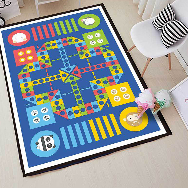 Blue Nursery Rug Kids Checkboard Pattern Rug Polyester Washable Anti-Slip Backing Pet Friendly Carpet - Clearhalo - 'Area Rug' - 'Rug' - 1811495