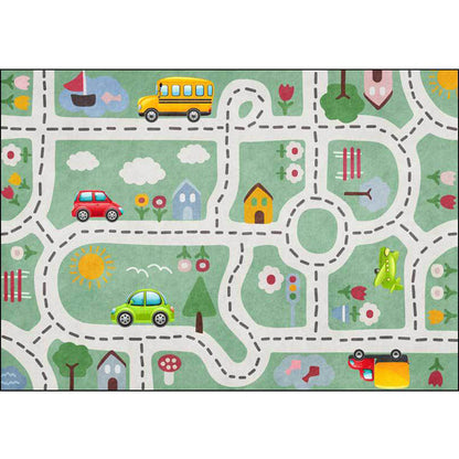 Kids Road Pattern Rug with Car Green Polyester Rug Non-Slip Pet Friendly Washable Are Rug for child's room - Clearhalo - 'Area Rug' - 'Rug' - 1811500