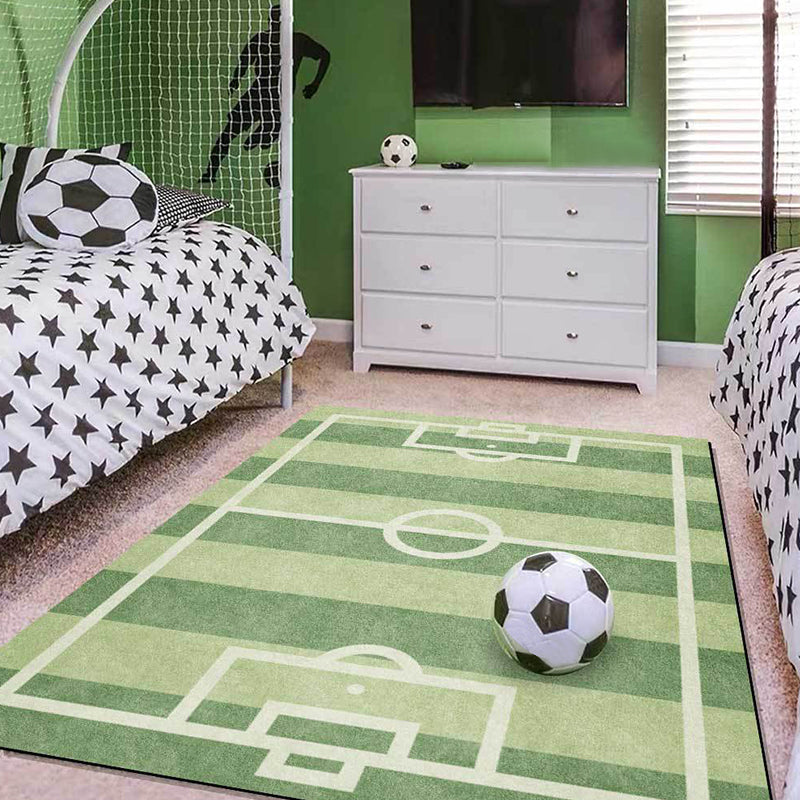 Creative Football Field Pattern Rug Green Kids Rug Polyester Pet Friendly Washable Non-Slip Area Rug for Decor - view 2