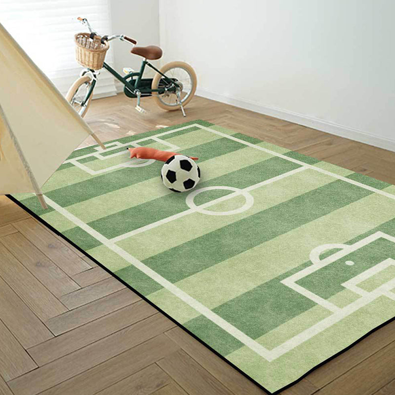 Creative Football Field Pattern Rug Green Kids Rug Polyester Pet Friendly Washable Non-Slip Area Rug for Decor