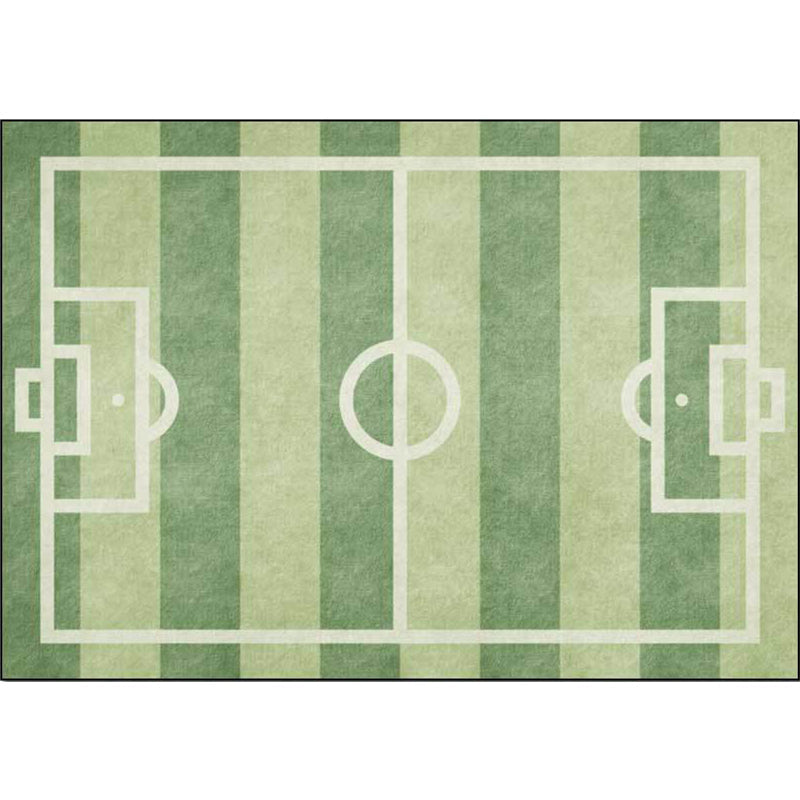 Creative Football Field Pattern Rug Green Kids Rug Polyester Pet Friendly Washable Non-Slip Area Rug for Decoration