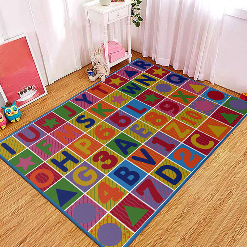 Multicolor Letter Pattern Rug Polyester Kids Rug Pet Friendly Washable Non-Slip Area Rug for Bedroom - Red - Clearhalo - 'Area Rug' - 'Rug' - 1811514