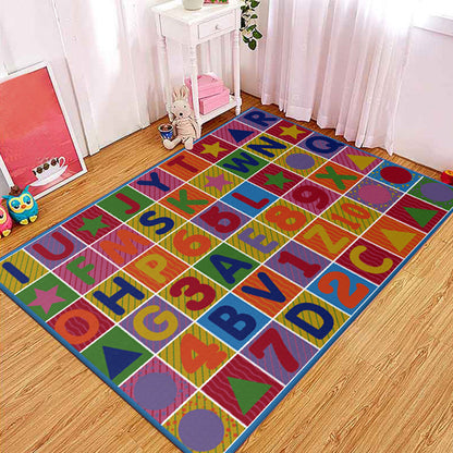 Multicolor Letter Pattern Rug Polyester Kids Rug Pet Friendly Washable Non-Slip Area Rug for Bedroom - Red - Clearhalo - 'Area Rug' - 'Rug' - 1811514