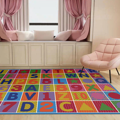 Multicolor Letter Pattern Rug Polyester Kids Rug Pet Friendly Washable Non-Slip Area Rug for Bedroom - Clearhalo - 'Area Rug' - 'Rug' - 1811515