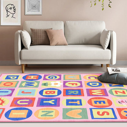 Multicolor Nursery Rug Kids Letter Pattern Rug Polyester Washable Anti-Slip Backing Pet Friendly Carpet - Pink - Clearhalo - 'Area Rug' - 'Rug' - 1811522