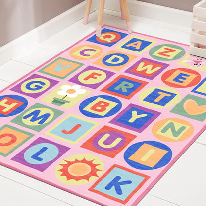 Multicolor Nursery Rug Kids Letter Pattern Rug Polyester Washable Anti-Slip Backing Pet Friendly Carpet - Clearhalo - 'Area Rug' - 'Rug' - 1811523