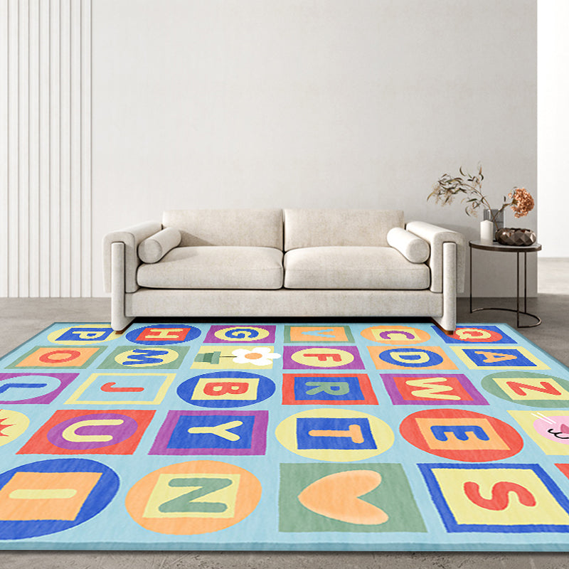 Multicolor Nursery Rug Kids Letter Pattern Rug Polyester Washable Anti-Slip Backing Pet Friendly Carpet - Clearhalo - 'Area Rug' - 'Rug' - 1811531