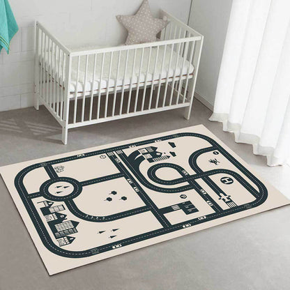 Stylish Road Pattern Rug with Building Beige Kids Rug Polyester Pet Friendly Washable Non-Slip Area Rug for Decoration Beige Clearhalo 'Area Rug' 'Rug' 1811582