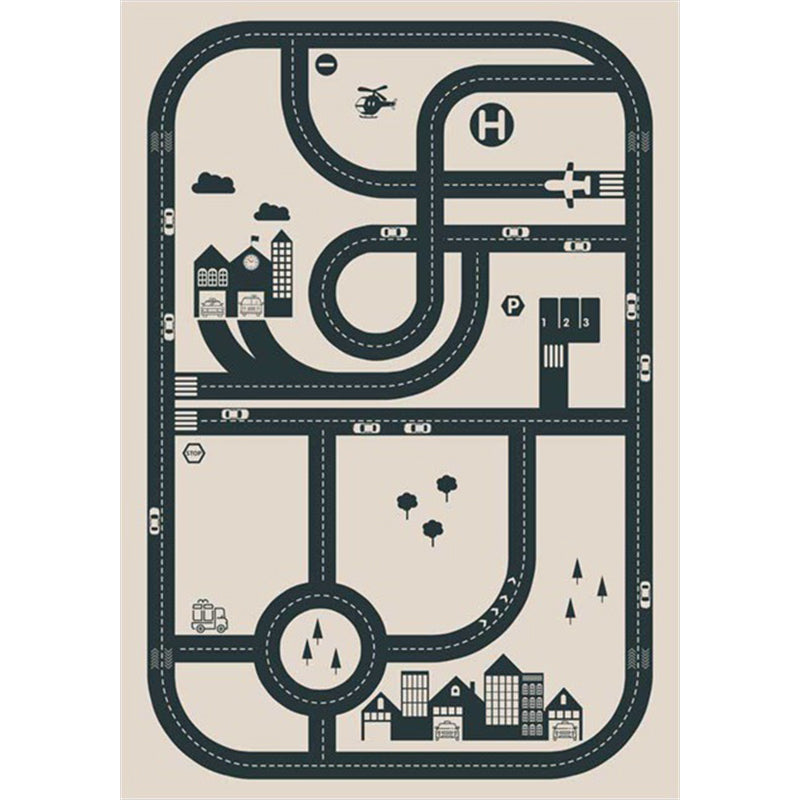 Stylish Road Pattern Rug with Building Beige Kids Rug Polyester Pet Friendly Washable Non-Slip Area Rug for Decoration Clearhalo 'Area Rug' 'Rug' 1811584