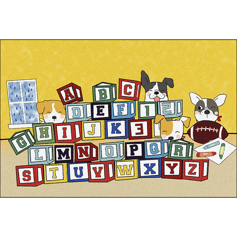 Yellow Letter Pattern Rug with Dog Polyester Kids Rug Pet Friendly Washable Non-Slip Area Rug for Bedroom - view 3