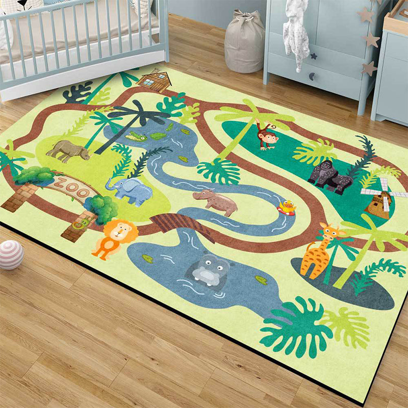 Kids Zoo Pattern Rug with Animal Brown Polyester Rug Non-Slip Pet Friendly Washable Are Rug for child's room - Clearhalo - 'Area Rug' - 'Rug' - 1811610