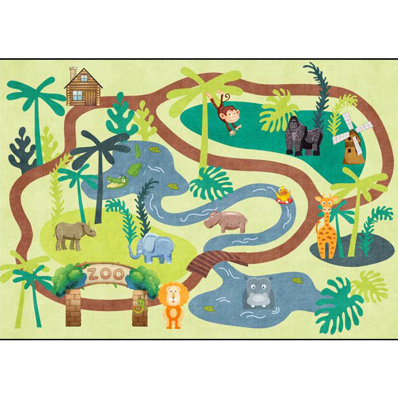 Kids Zoo Pattern Rug with Animal Brown Polyester Rug Non-Slip Pet Friendly Washable Are Rug for child's room - Clearhalo - 'Area Rug' - 'Rug' - 1811611